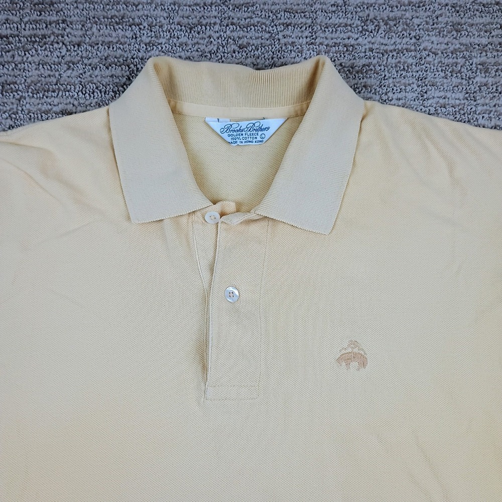 Brooks Brothers Polo Shirt Mens Large Yellow Golden Fleece Pique Cotton Preppy